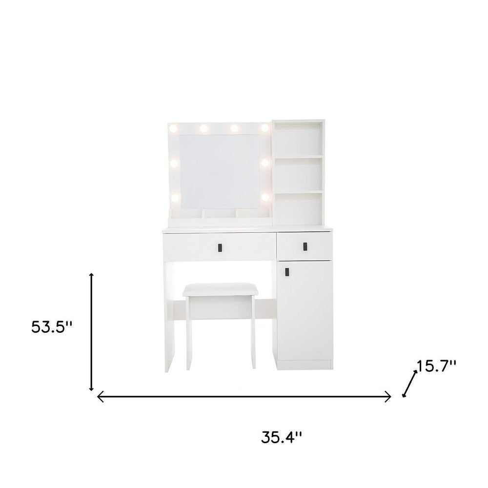 White Wood Two Drawer Vanity Table - 35-inch