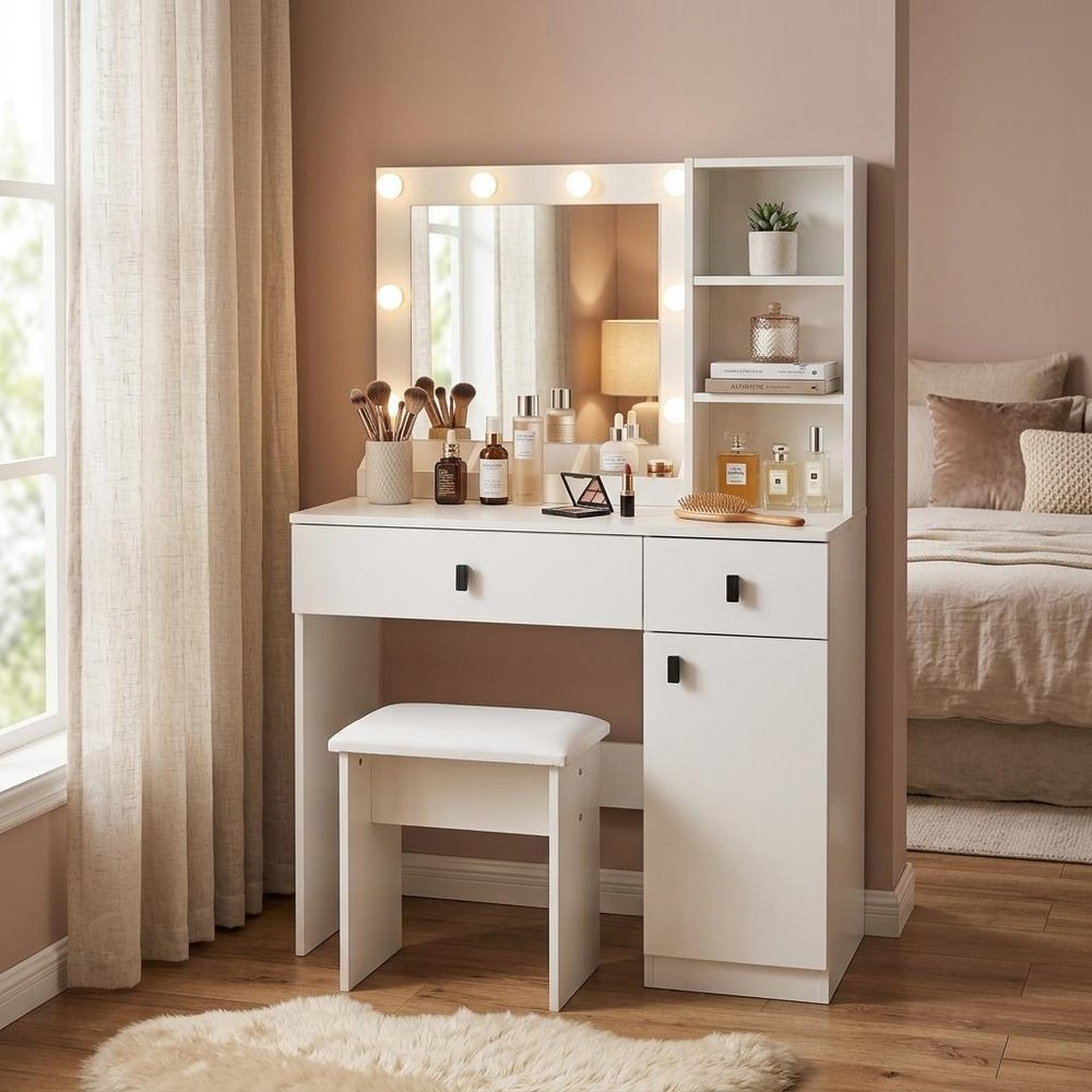 White Wood Two Drawer Vanity Table - 35-inch
