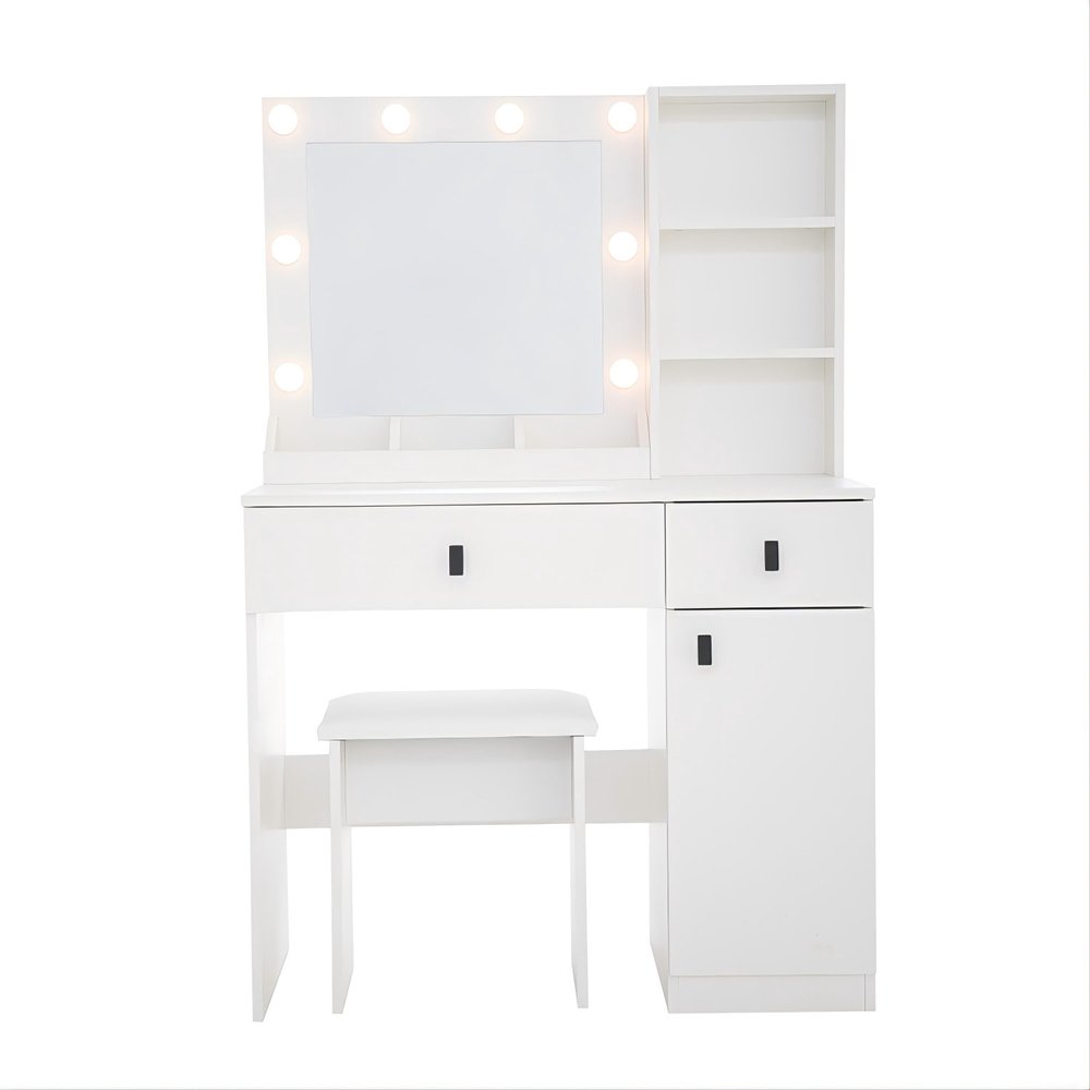 White Wood Two Drawer Vanity Table - 35-inch