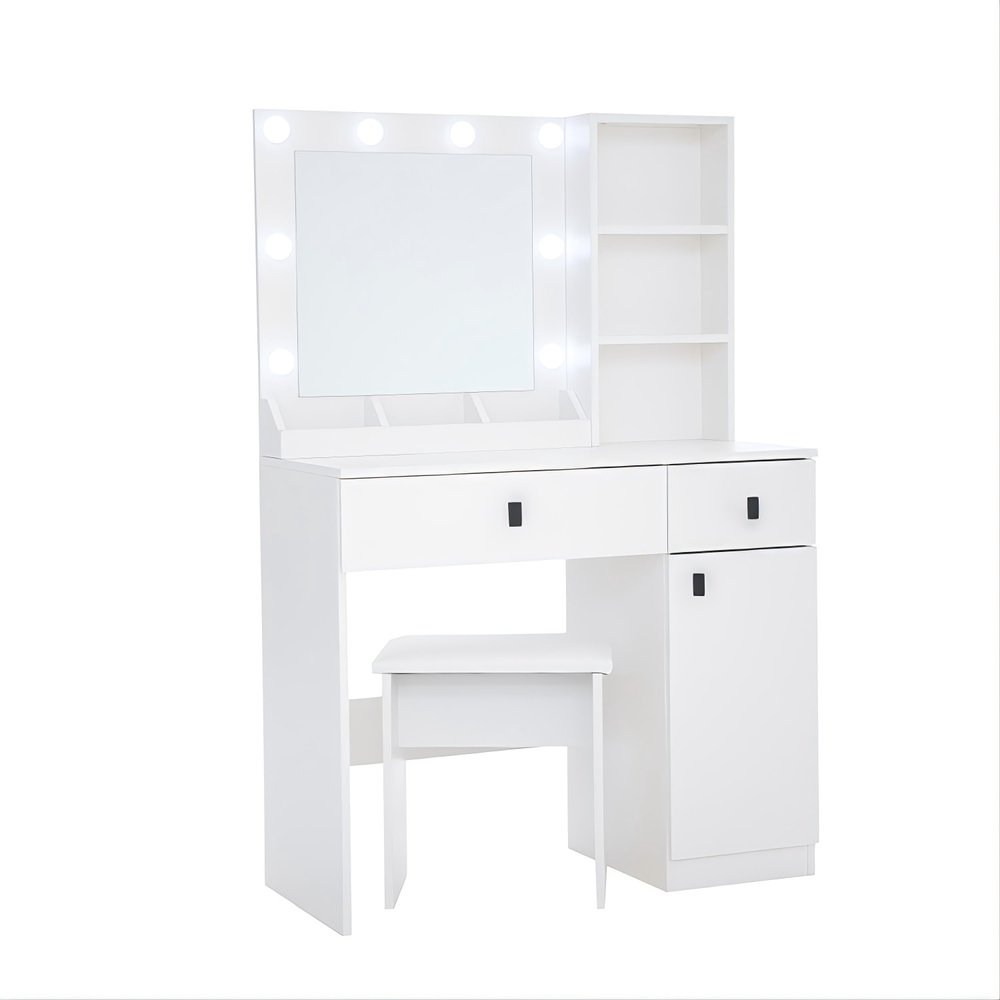 White Wood Two Drawer Vanity Table - 35-inch