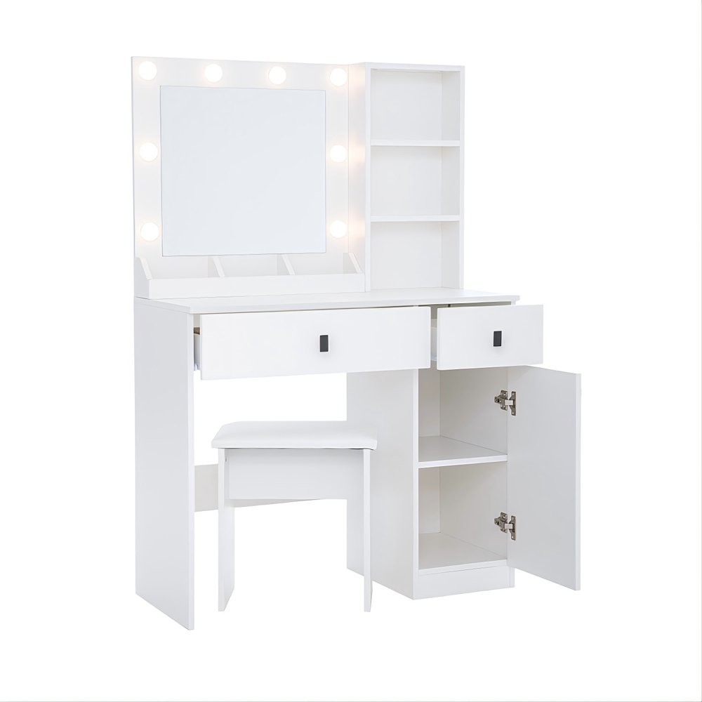 White Wood Two Drawer Vanity Table - 35-inch
