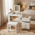 White Wood Five Drawer Vanity Table - 45-inch