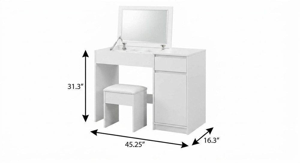 White Wood Five Drawer Vanity Table - 45-inch
