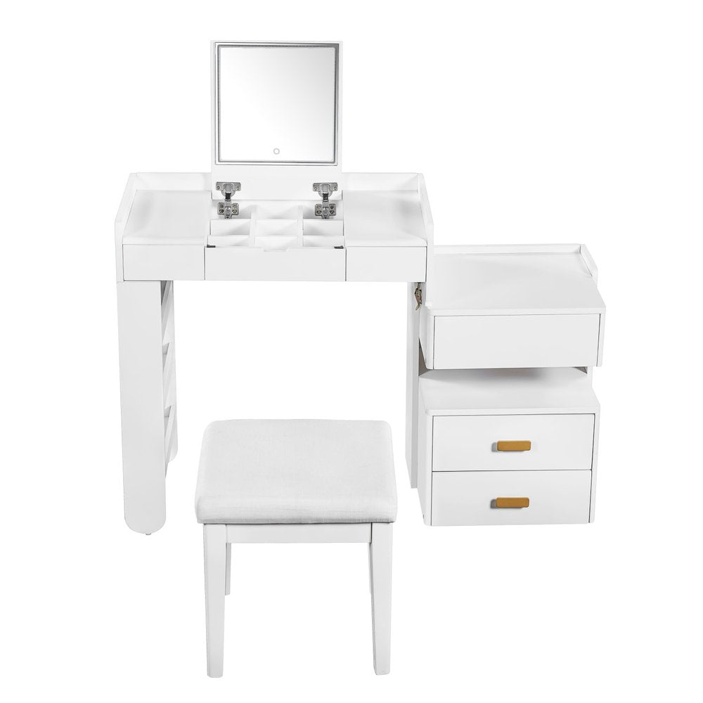 White Wood Five Drawer Vanity Table - 45-inch