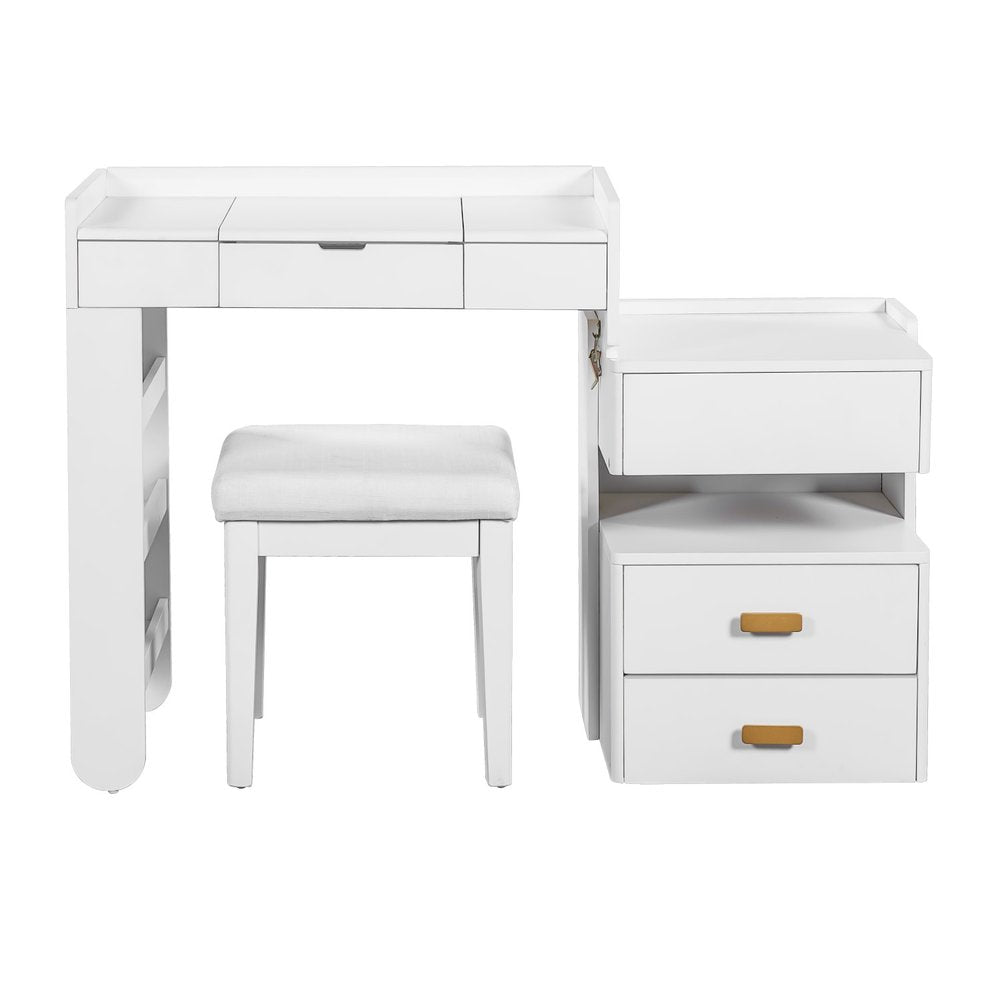 White Wood Five Drawer Vanity Table - 45-inch