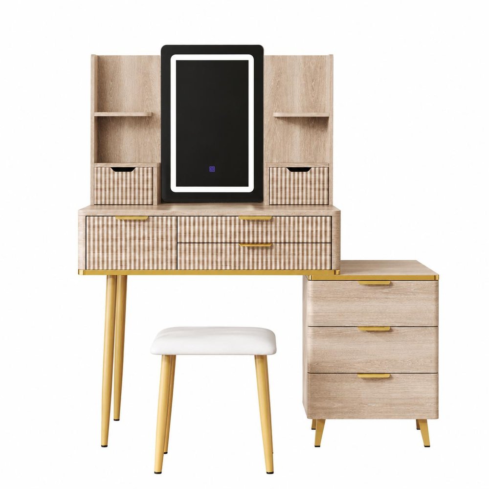 Brown Wood Eight Drawer Vanity Table - 39-inch
