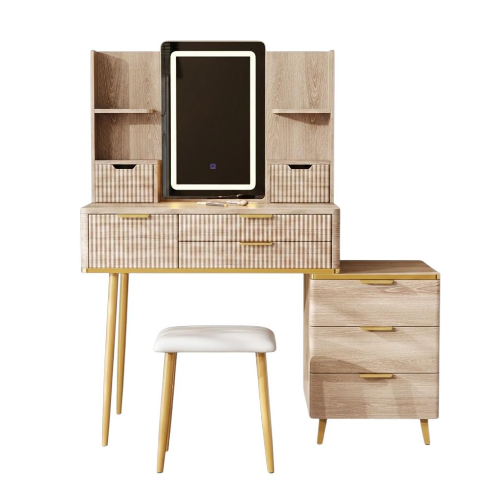 Brown Wood Eight Drawer Vanity Table - 39-inch