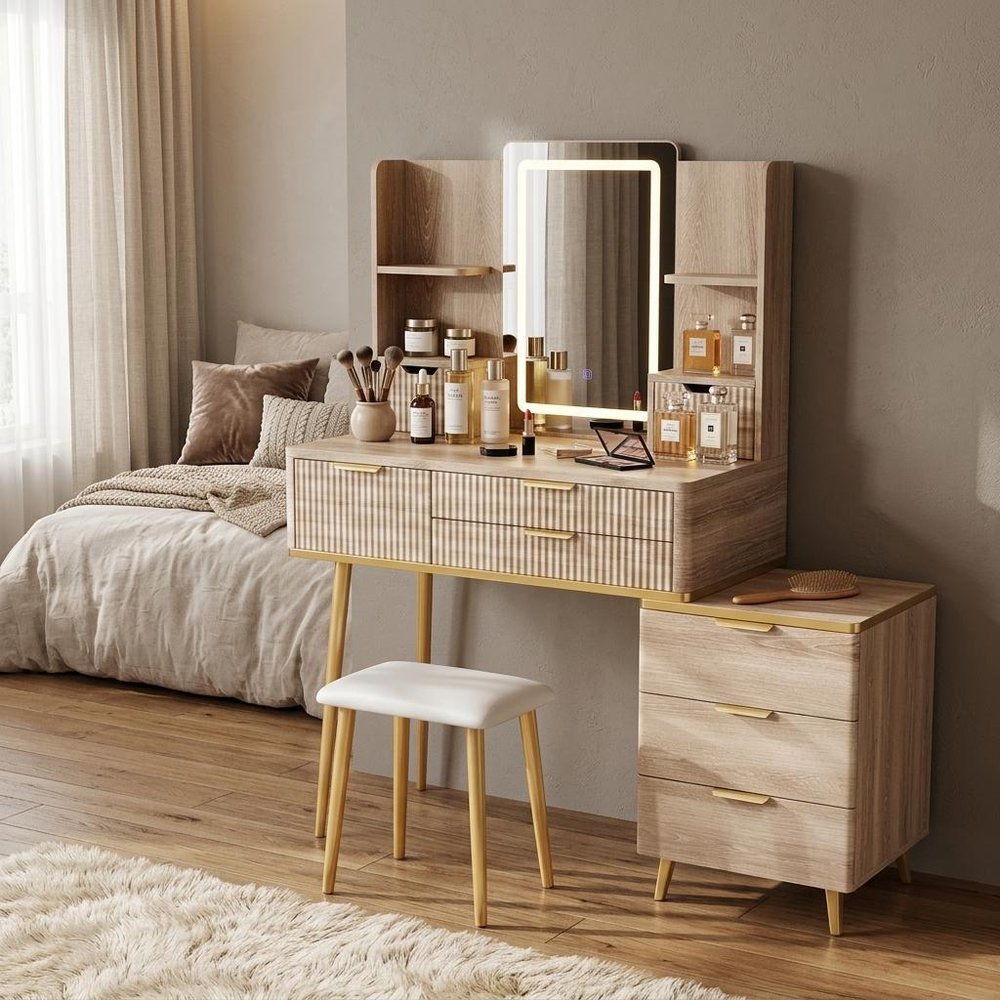 Brown Wood Eight Drawer Vanity Table - 39-inch