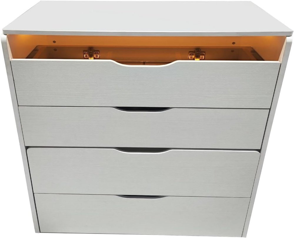 White Wood Mirrored Three Drawer Vanity Table - 19-inch