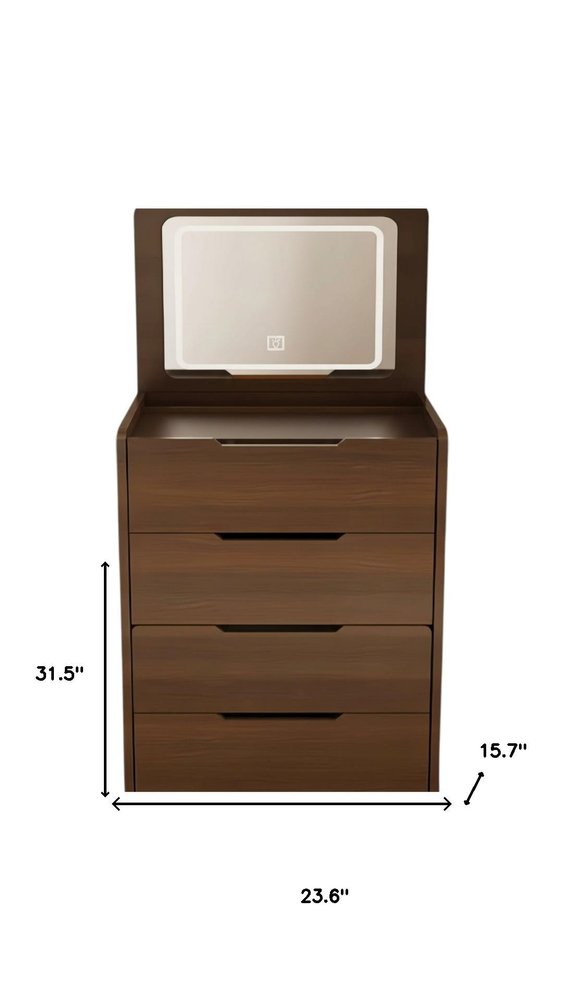 Walnut Wood Mirrored Three Drawer Vanity Table - 24-inch