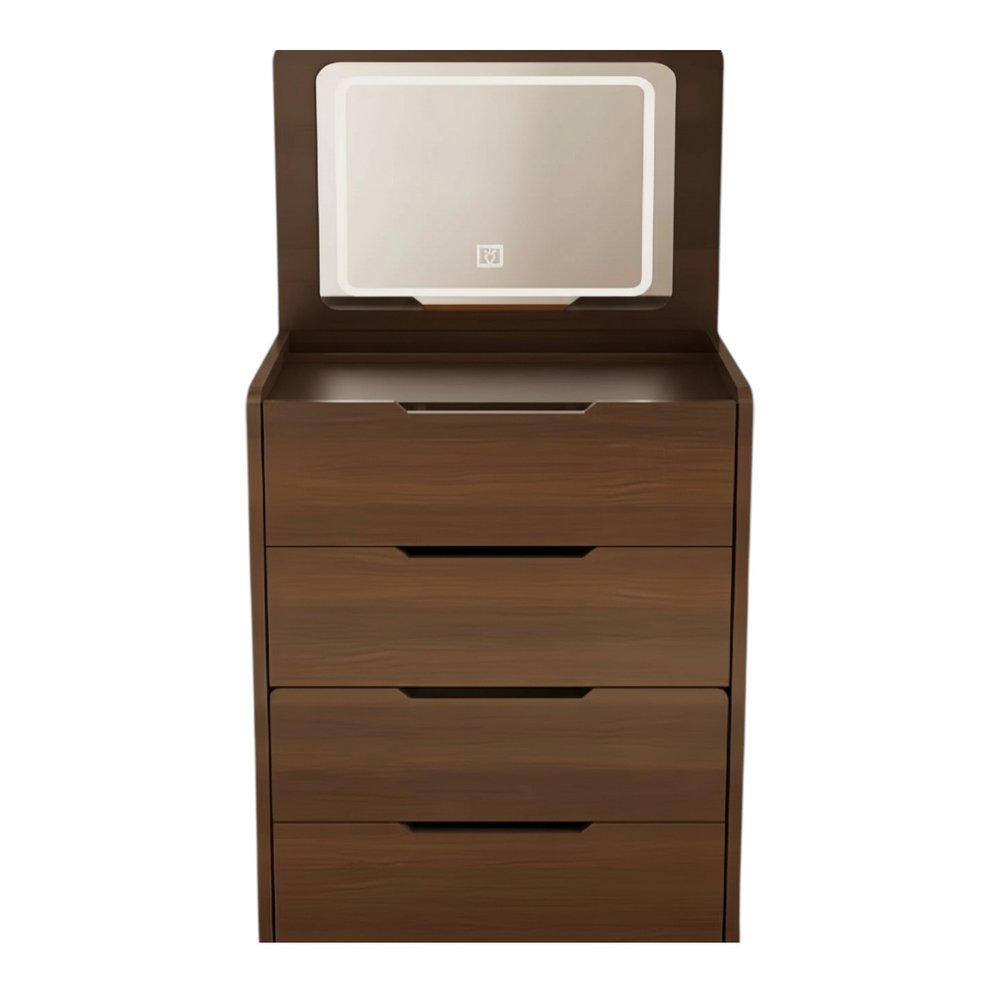 Walnut Wood Mirrored Three Drawer Vanity Table - 24-inch