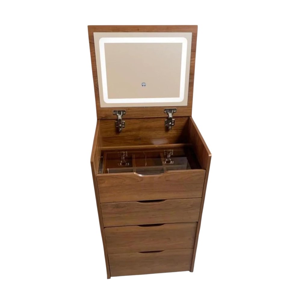 Walnut Wood Mirrored Three Drawer Vanity Table - 19-inch
