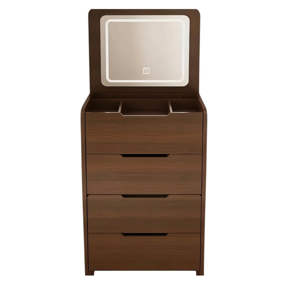 Walnut Wood Mirrored Three Drawer Vanity Table - 19-inch