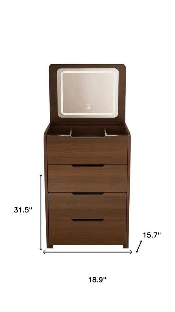 Walnut Wood Mirrored Three Drawer Vanity Table - 19-inch