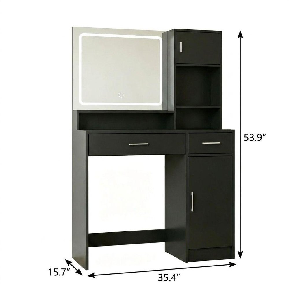 Black Wood Two Drawer Vanity Table - 35-inch