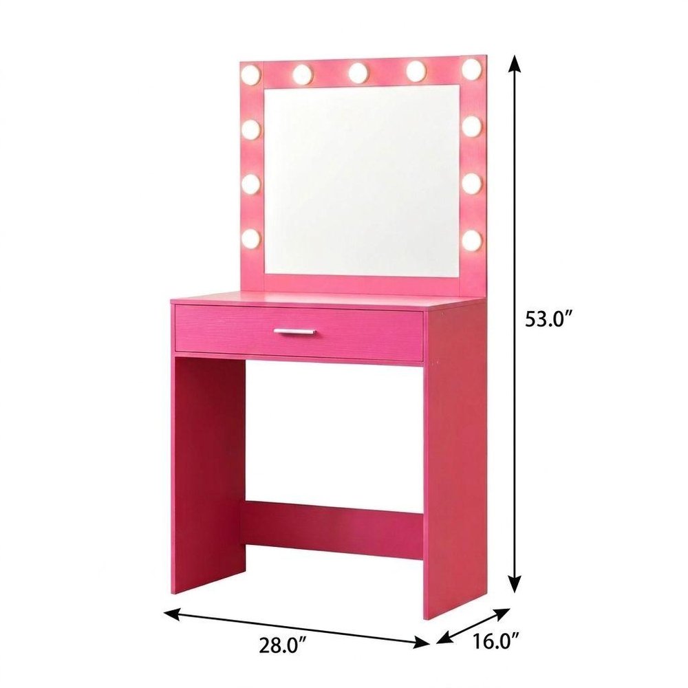 Pink Wood Mirrored Vanity Table - 28-inch