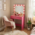 Pink Wood Mirrored Vanity Table - 28-inch