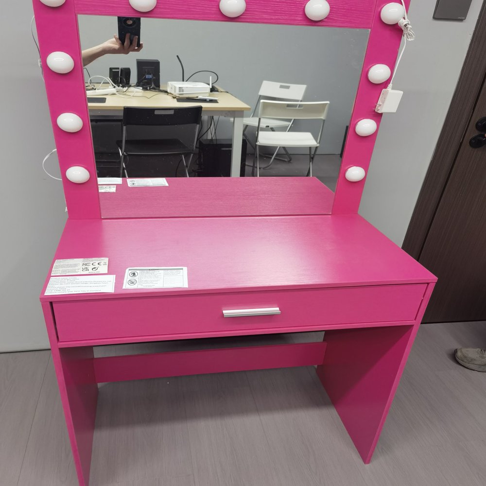 Pink Wood Mirrored Vanity Table - 28-inch