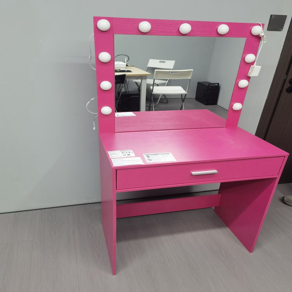 Pink Wood Mirrored Vanity Table - 28-inch