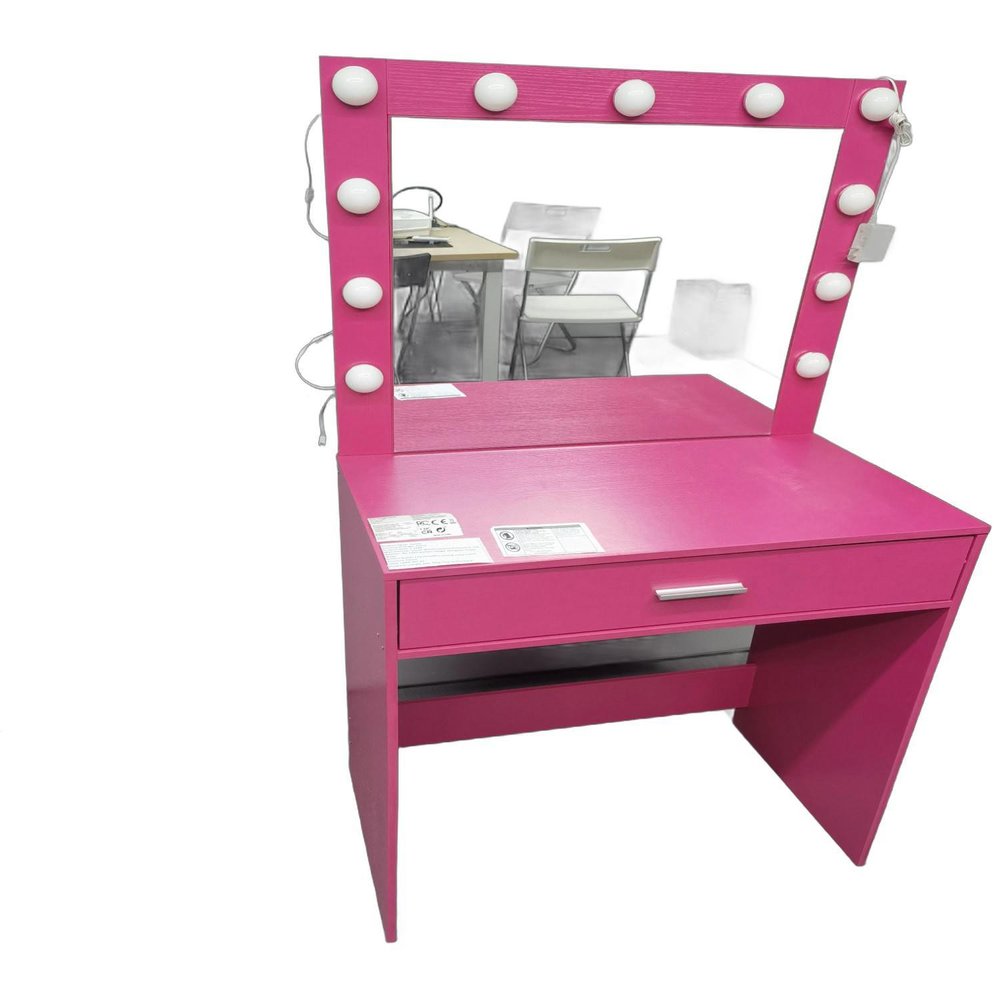 Pink Wood Mirrored Vanity Table - 28-inch