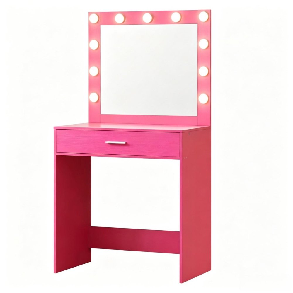 Pink Wood Mirrored Vanity Table - 28-inch