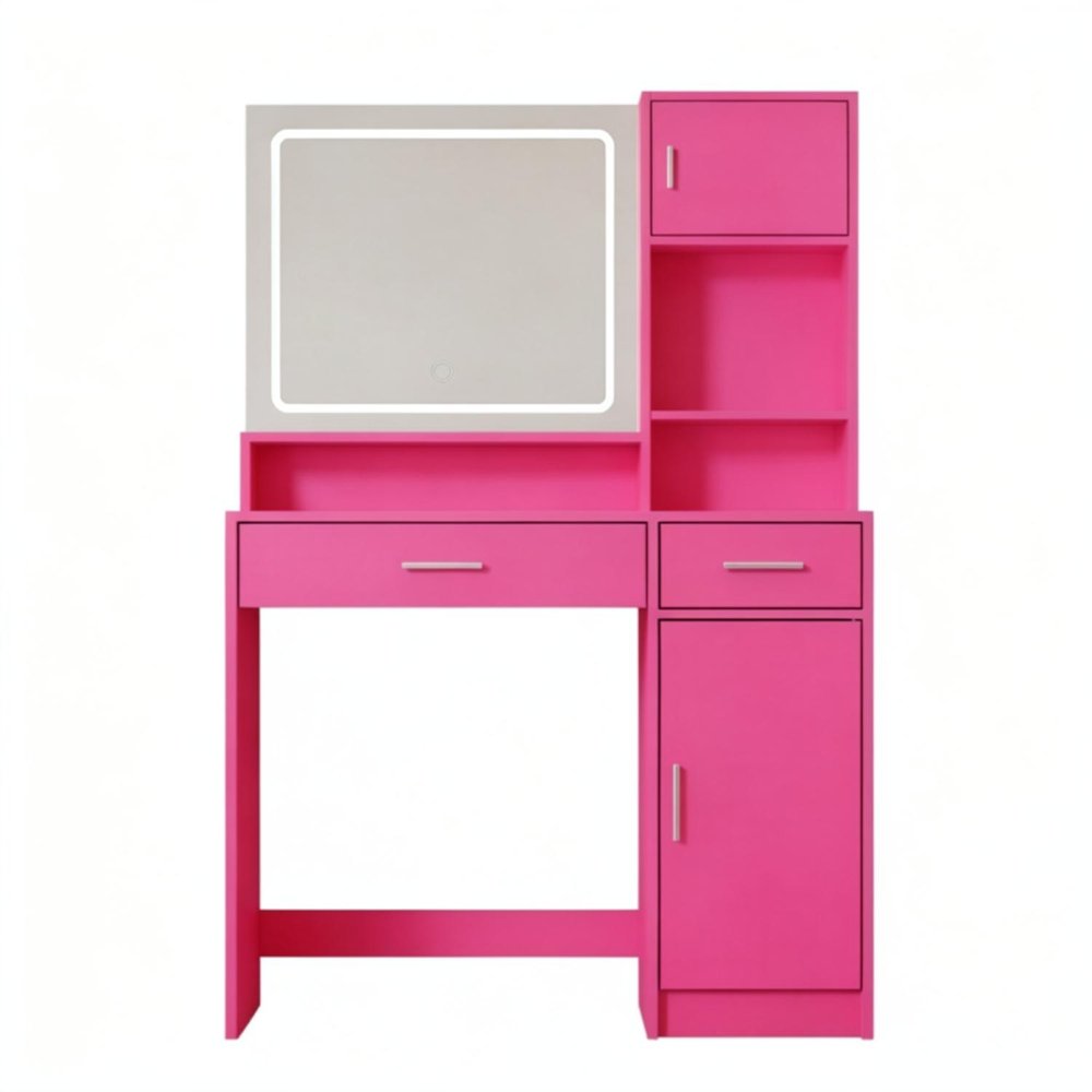 Pink Wood Mirrored Two Drawer Vanity Table - 35-inch