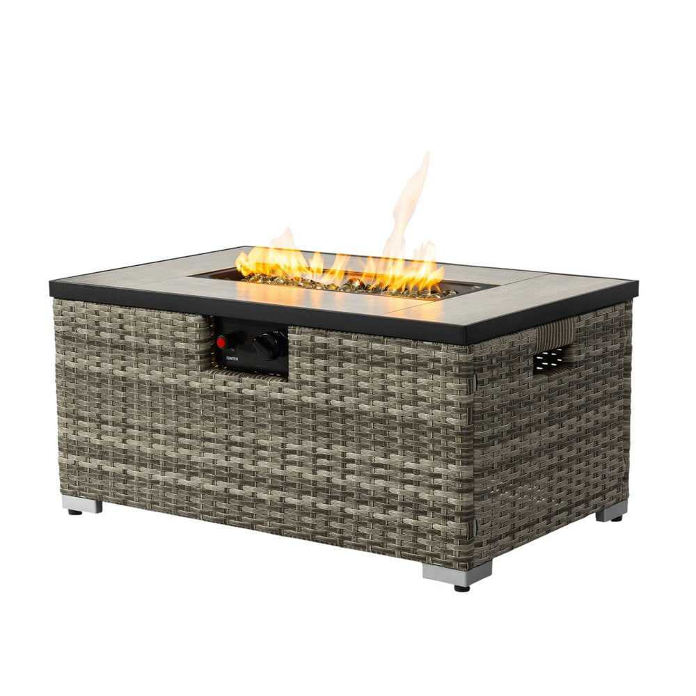 50000 Btu 32 Beige Iron Propane Rectangular Fire Pit with Cover