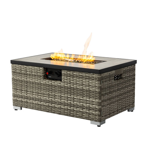 50000 Btu 32 Beige Iron Propane Rectangular Fire Pit with Cover