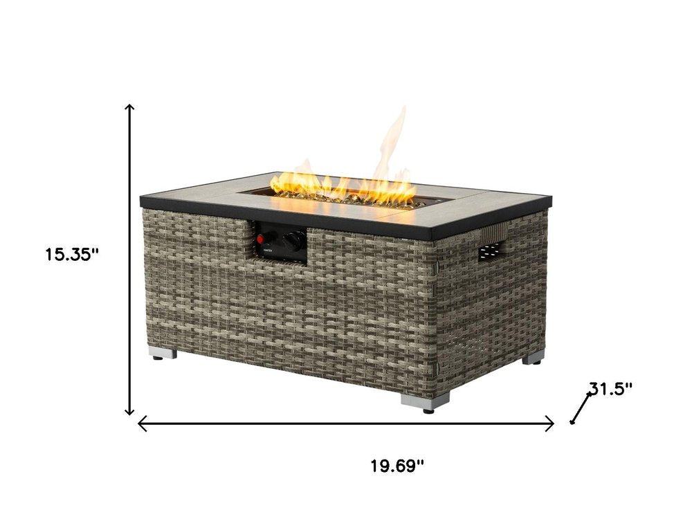 50000 Btu 32 Beige Iron Propane Rectangular Fire Pit with Cover