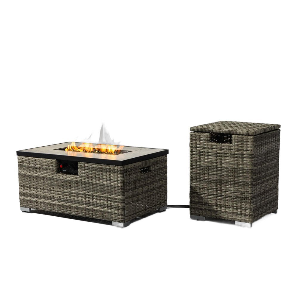 50000 Btu 32 Beige Iron Propane Rectangular Fire Pit with Cover