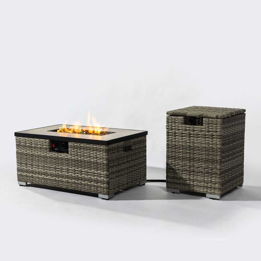 50000 Btu 32 Beige Iron Propane Rectangular Fire Pit with Cover