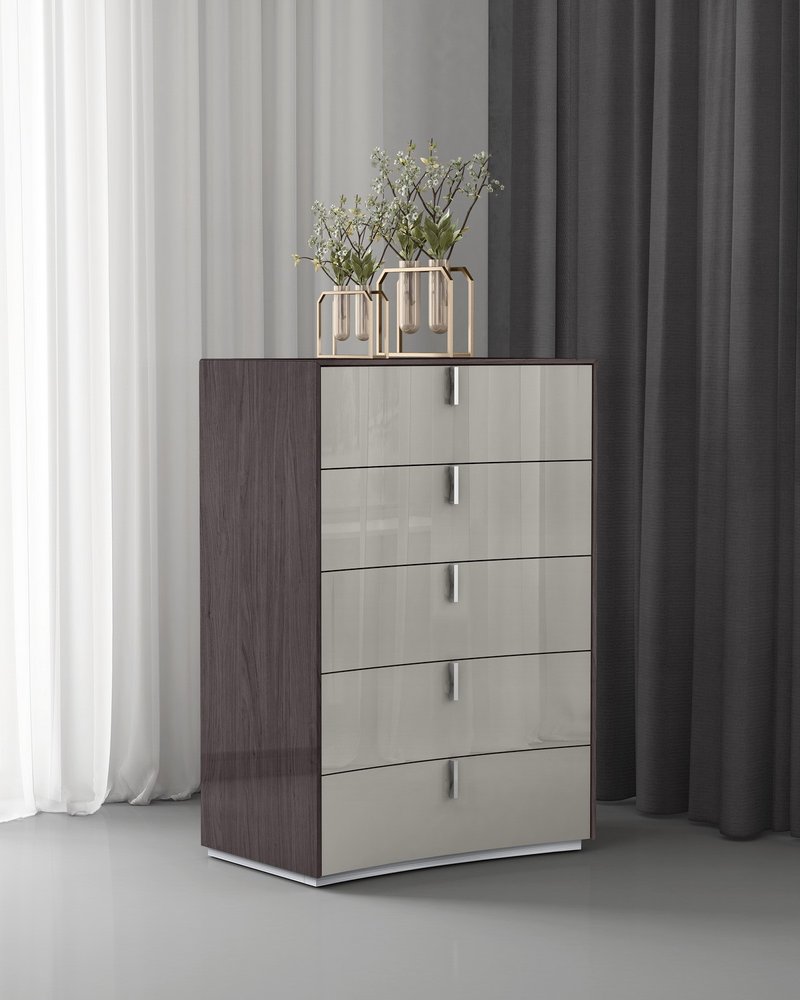 Chestnut and Light Gray Wood Five Drawer Dresser - 31-inch
