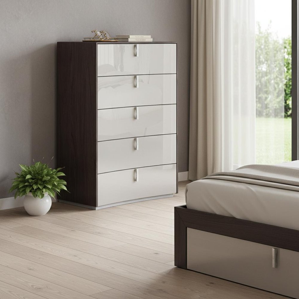 Chestnut and Light Gray Wood Five Drawer Dresser - 31-inch