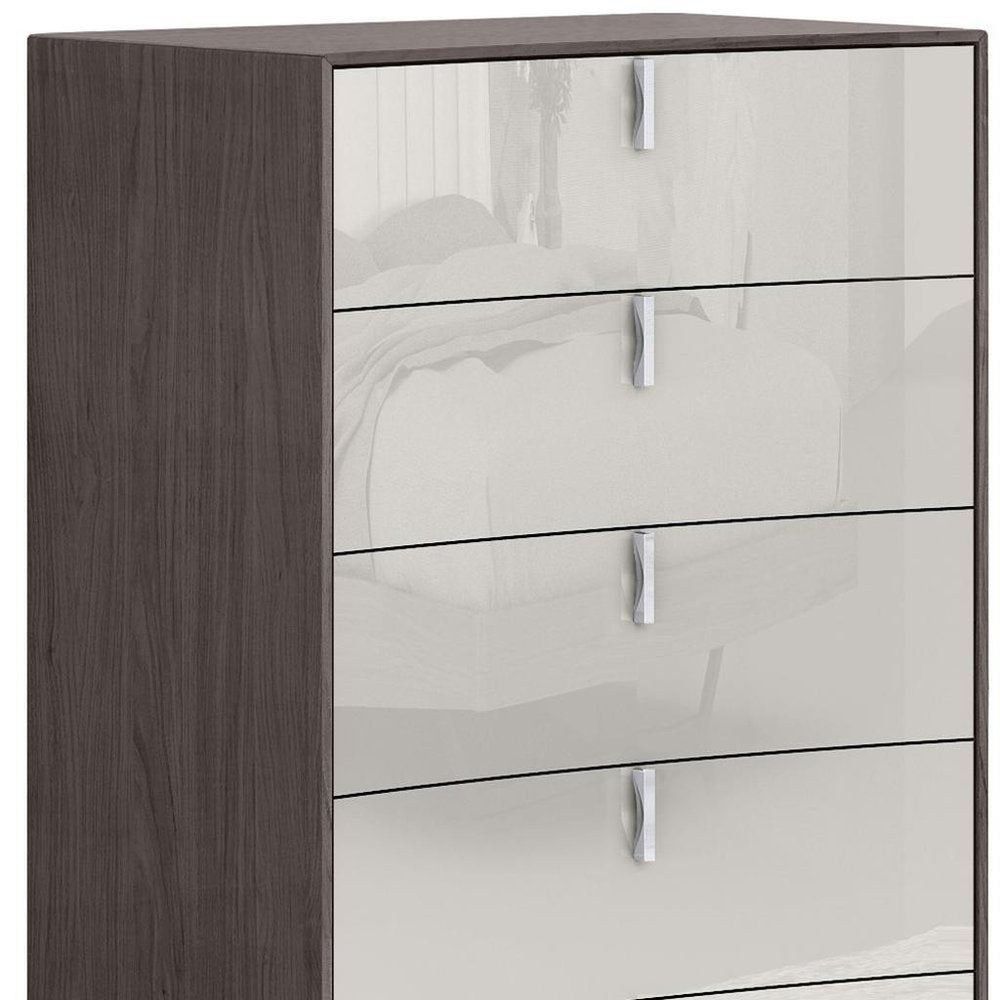 Chestnut and Light Gray Wood Five Drawer Dresser - 31-inch