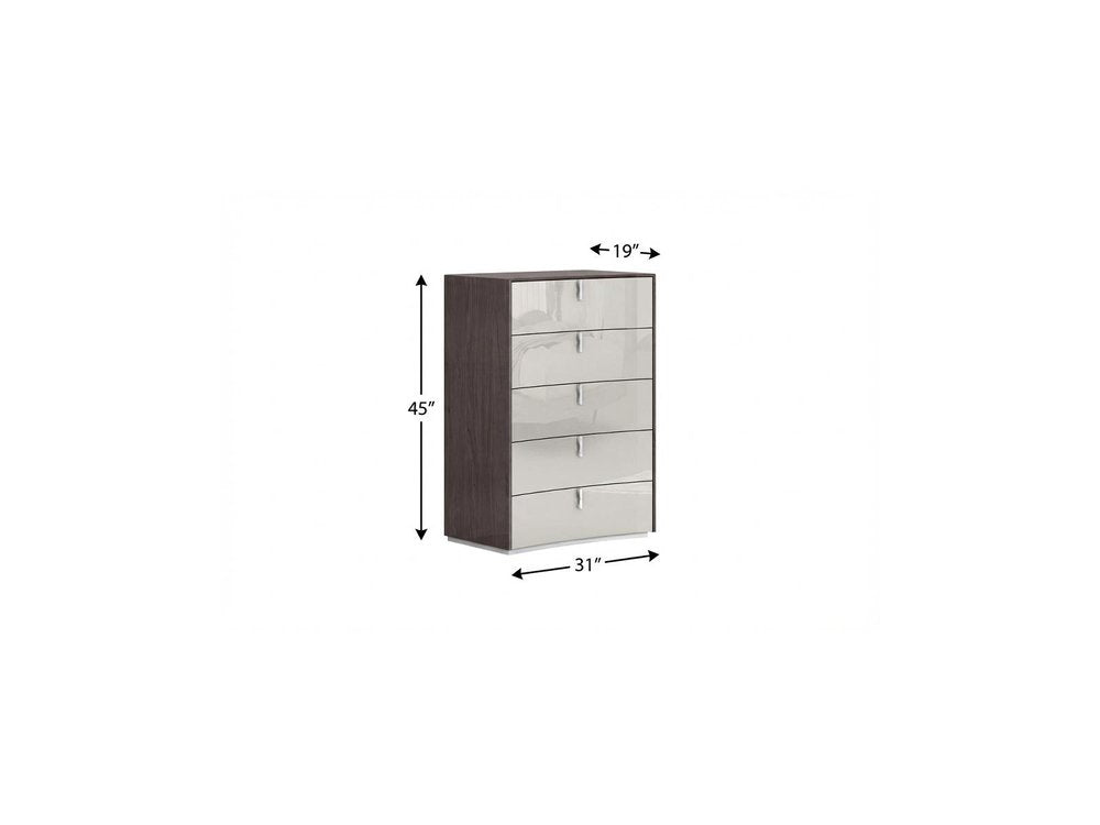 Chestnut and Light Gray Wood Five Drawer Dresser - 31-inch