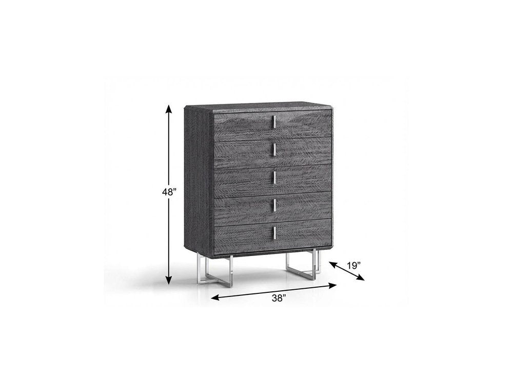 Gray Wood Five Drawer Dresser - 38-inch