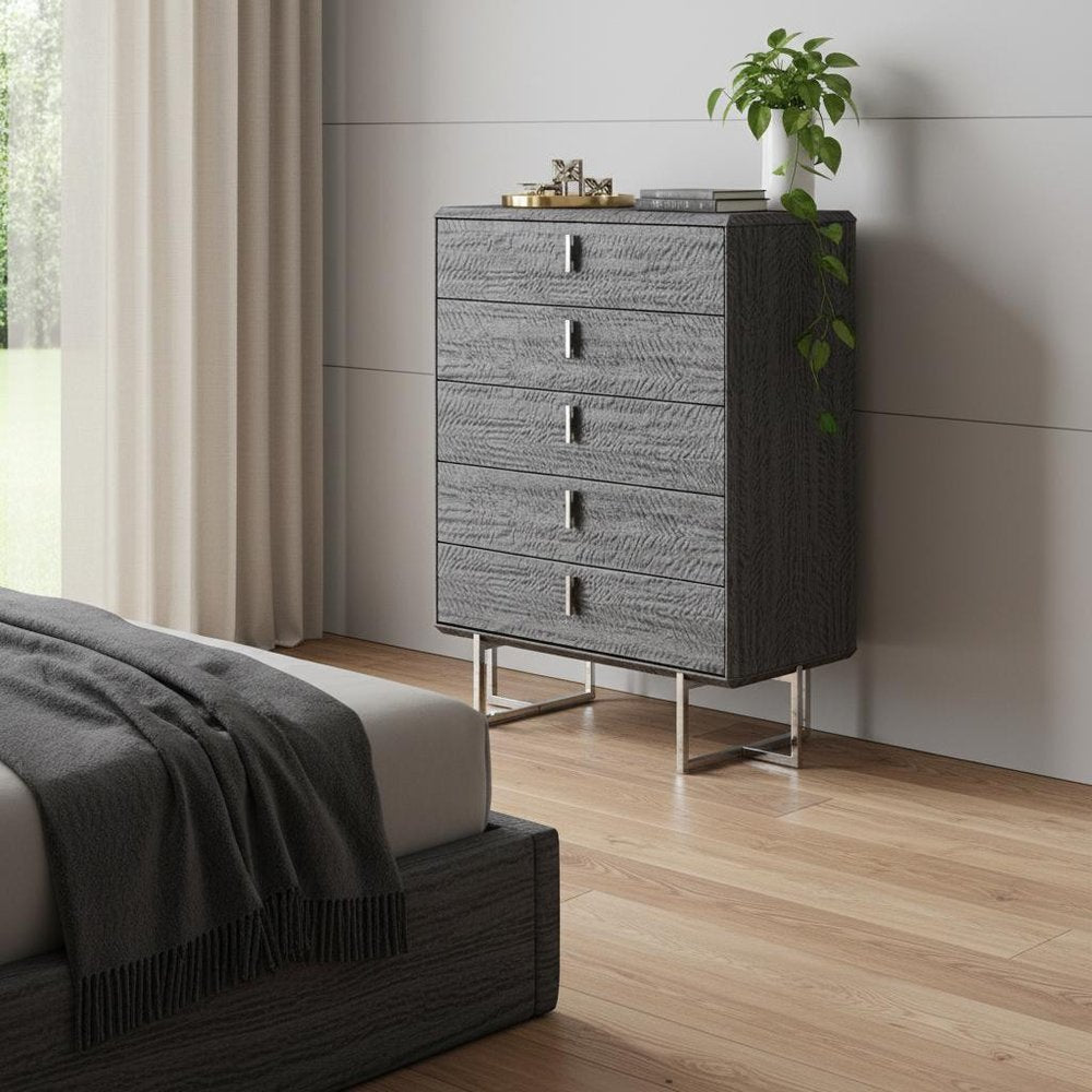 Gray Wood Five Drawer Dresser - 38-inch