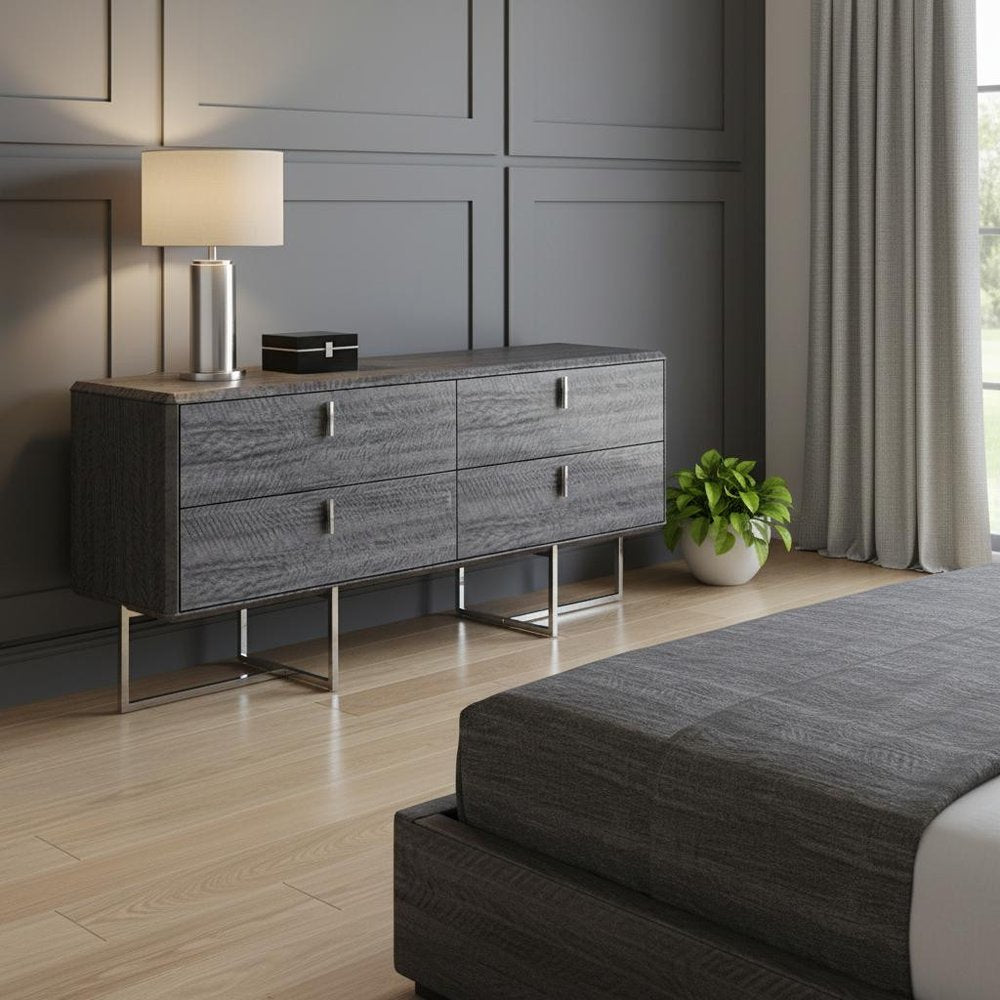 Gray Wood Four Drawer Double Dresser - 70-inch