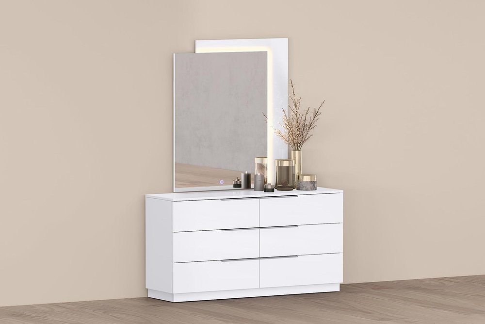 White Wood Six Drawer Double Dresser - 62-inch
