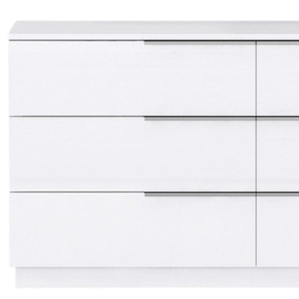 White Wood Six Drawer Double Dresser - 62-inch