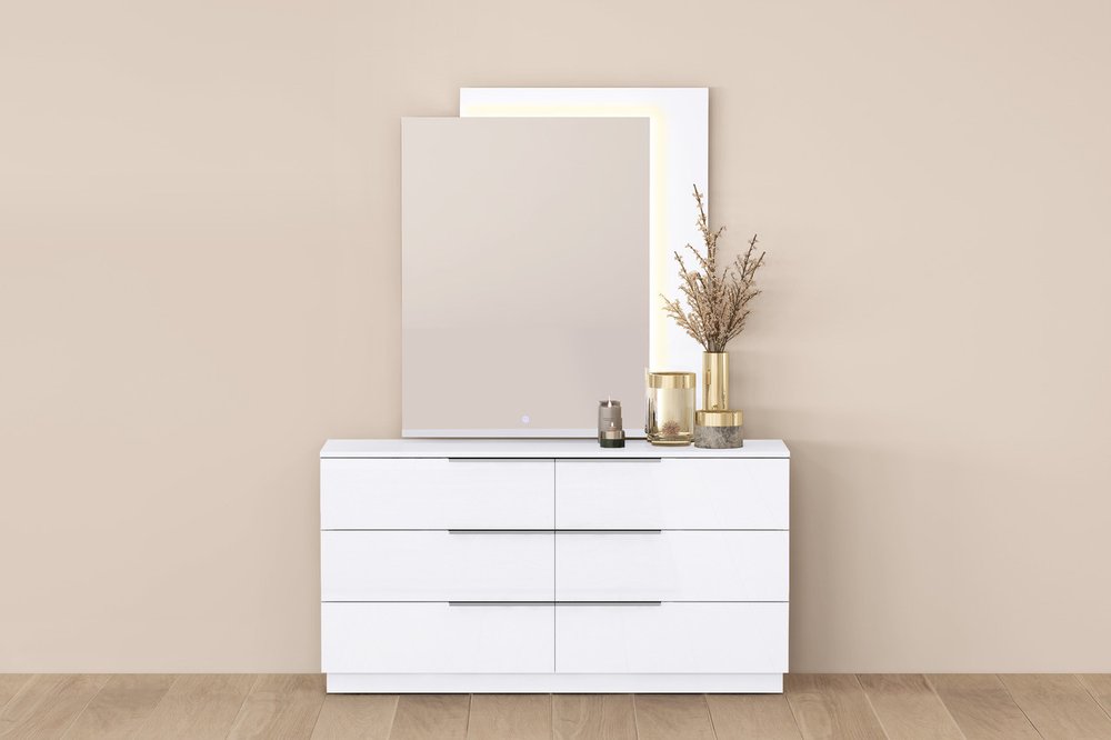 White Wood Six Drawer Double Dresser - 62-inch