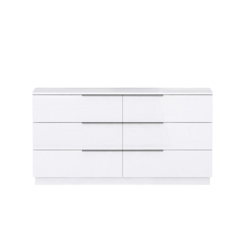 White Wood Six Drawer Double Dresser - 62-inch