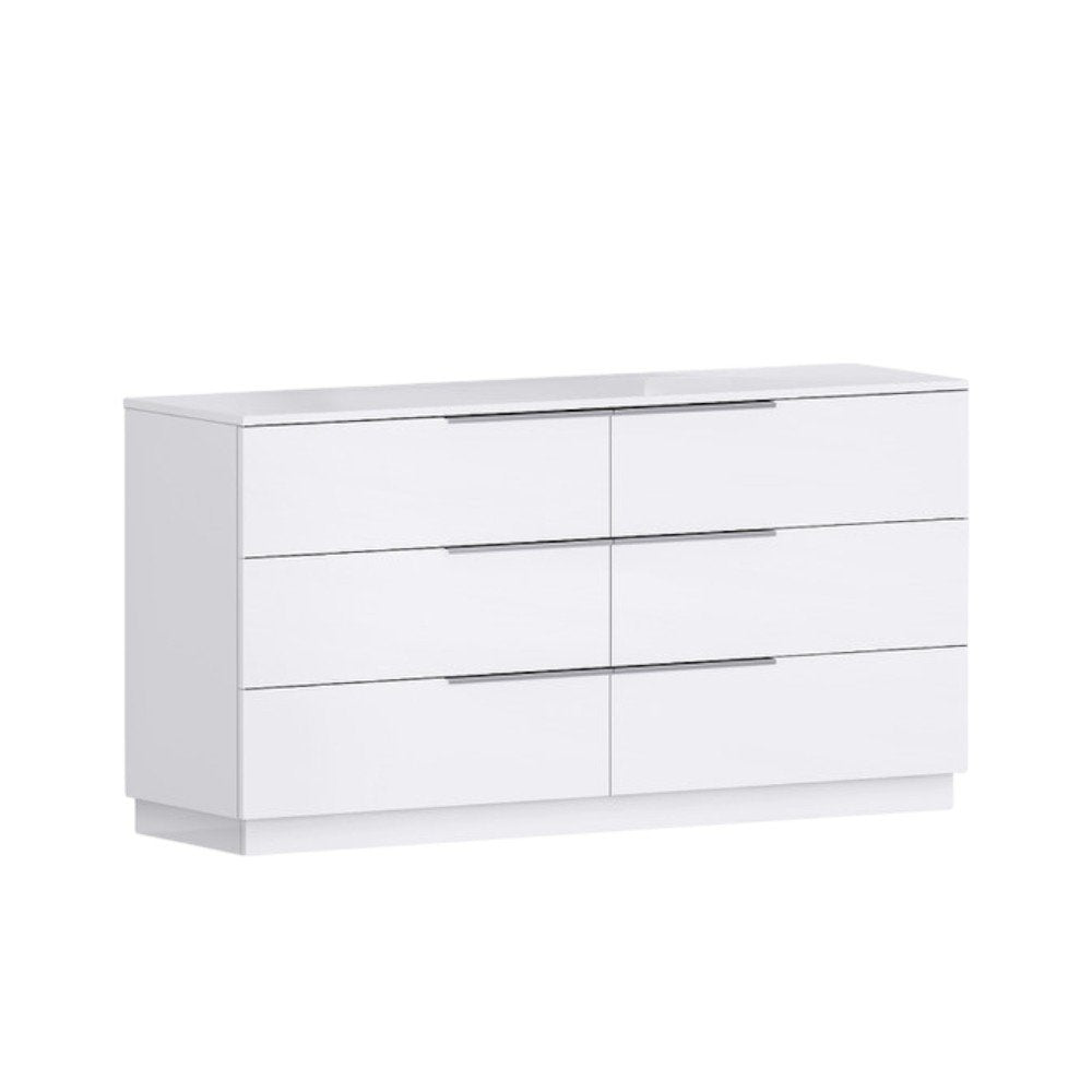 White Wood Six Drawer Double Dresser - 62-inch