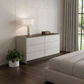 Light Gray and Walnut Wood Six Drawer Double Dresser - 60-inch