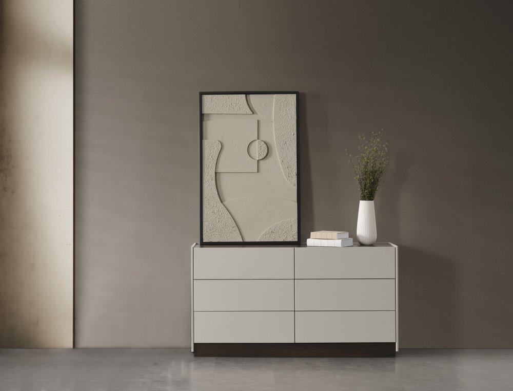 Light Gray and Walnut Wood Six Drawer Double Dresser - 60-inch