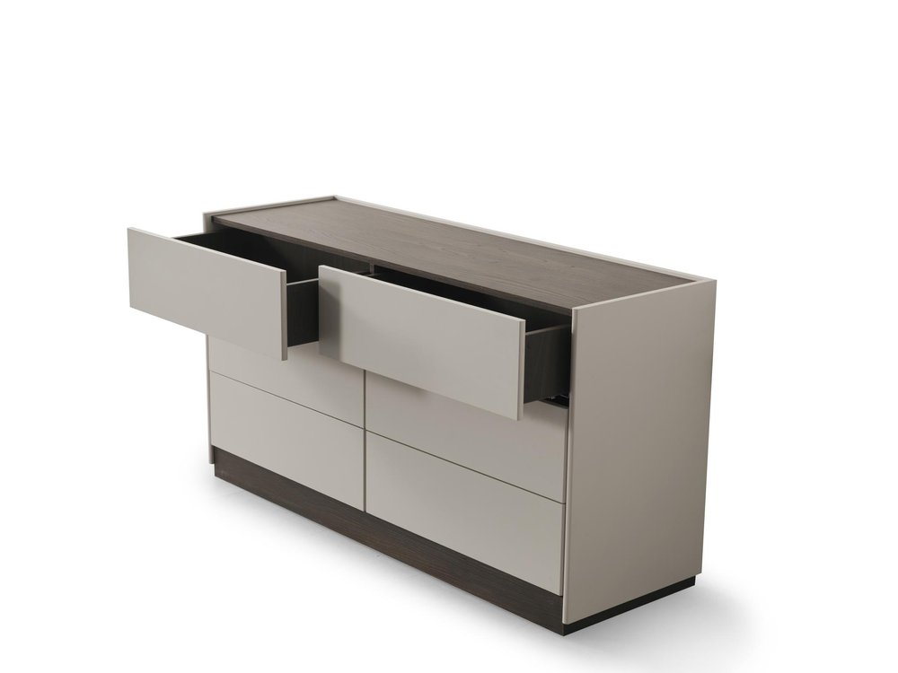 Light Gray and Walnut Wood Six Drawer Double Dresser - 60-inch