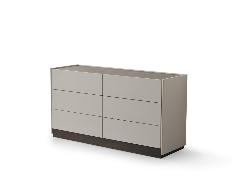 Light Gray and Walnut Wood Six Drawer Double Dresser - 60-inch