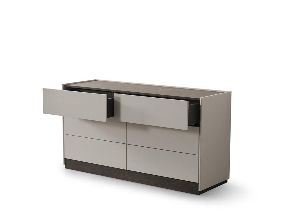 Light Gray and Walnut Wood Six Drawer Double Dresser - 60-inch