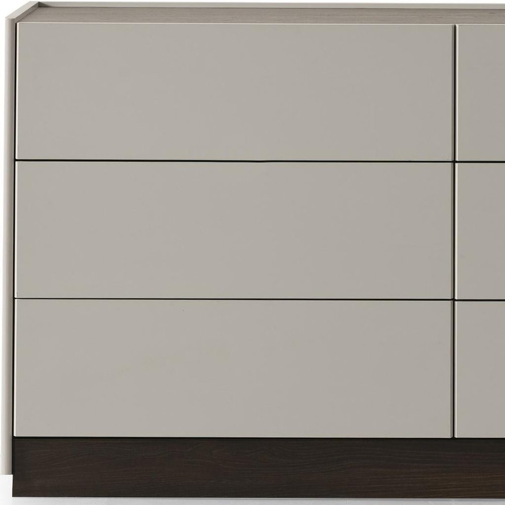Light Gray and Walnut Wood Six Drawer Double Dresser - 60-inch