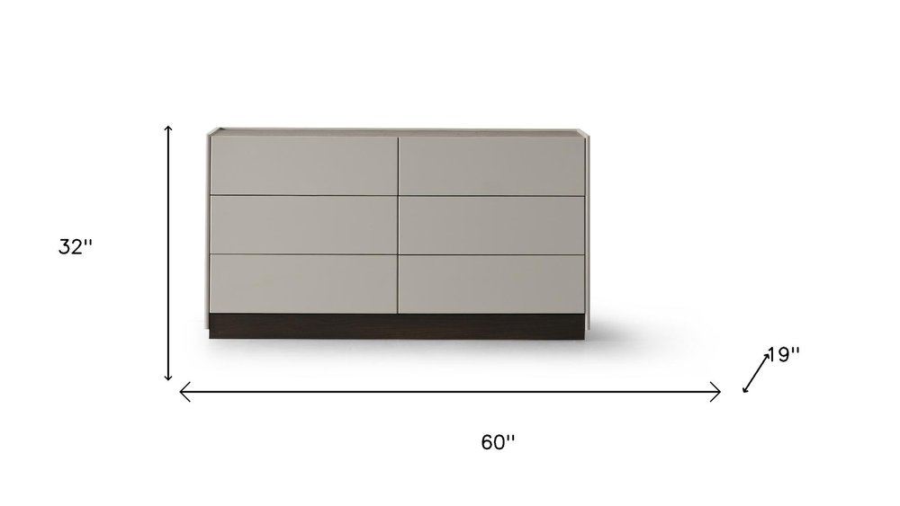 Light Gray and Walnut Wood Six Drawer Double Dresser - 60-inch